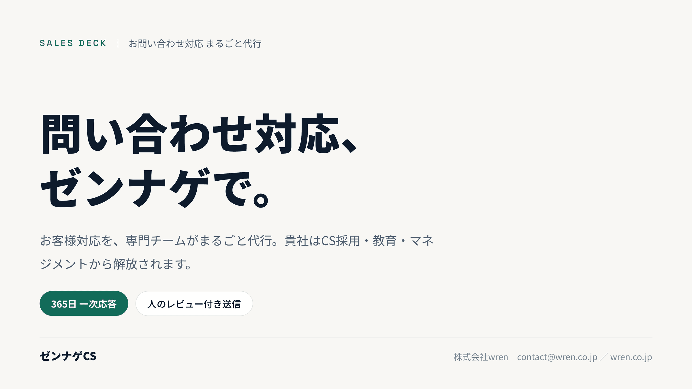 問い合わせ対応まるごと代行 ゼンナゲCS サービス紹介資料の表紙